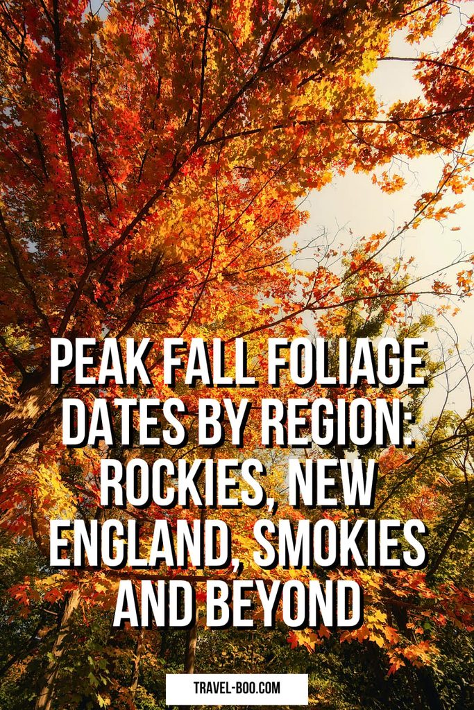 Red and orange sugar maples along a Vermont back road at peak foliage, from a regional guide to the best time to see fall colours across the USA.